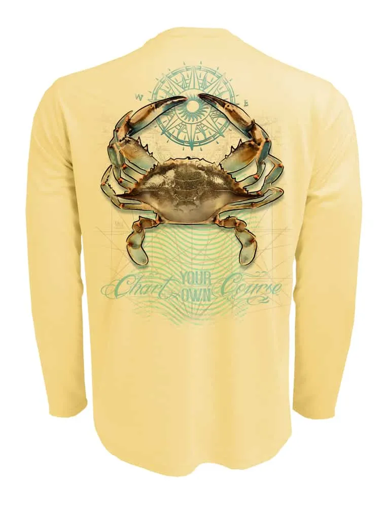 Crab Men's UV Long Sleeve by Chart Your Own Course | Long Sleeve | UPF 50 Sun Protection | Performance Polyester Rash Guard |