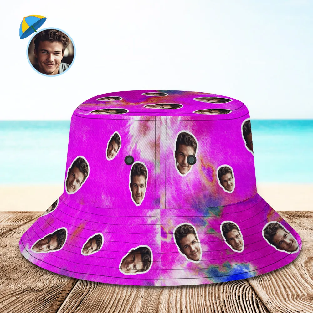 Custom Bucket Hat Unisex Face Bucket Hat Personalized Wide Brim Outdoor Summer Cap Hiking Beach Sports Hats Tie Dye - Violet