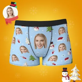 Custom Face Boxers Shorts Christmas Tree Personalised Photo Underwear Christmas Gift for Men