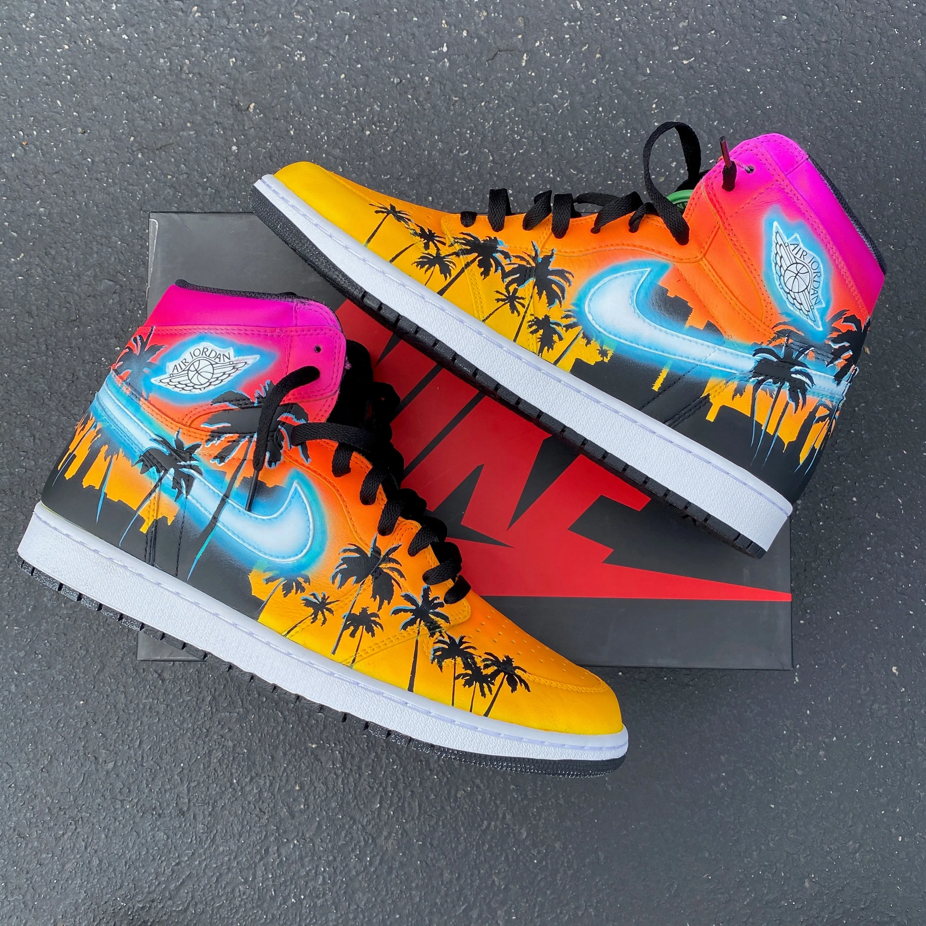 Custom Hand Painted Nike Glowing Miami Palm Trees Jordan 1 High