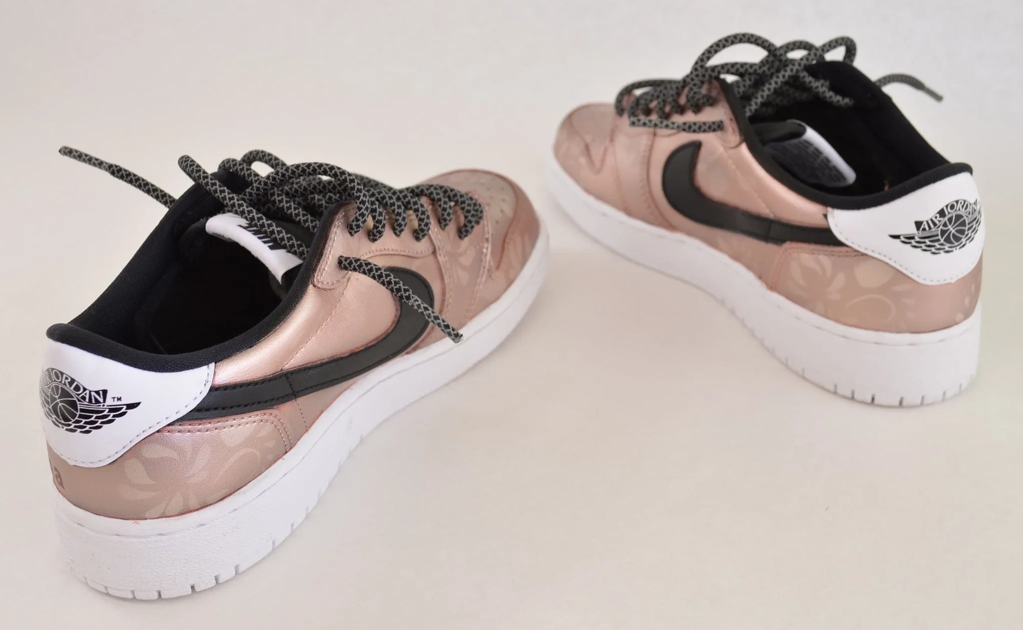 Custom Nike Rose Gold Jordan Retro 1 Low OG Sneakers - Hand Painted