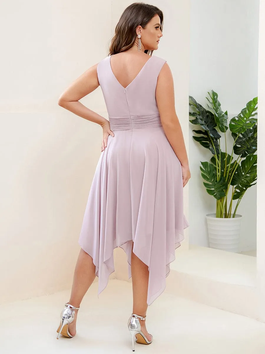 Custom Size Chiffon Double V Neck Asymmetrical Hem Dress