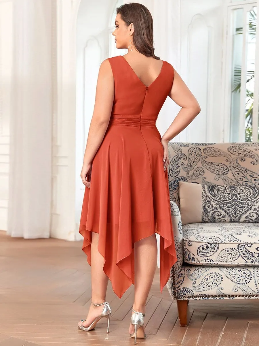 Custom Size Chiffon Double V Neck Asymmetrical Hem Dress