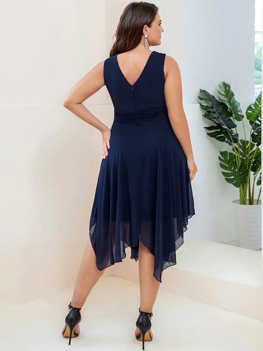 Custom Size Chiffon Double V Neck Asymmetrical Hem Dress