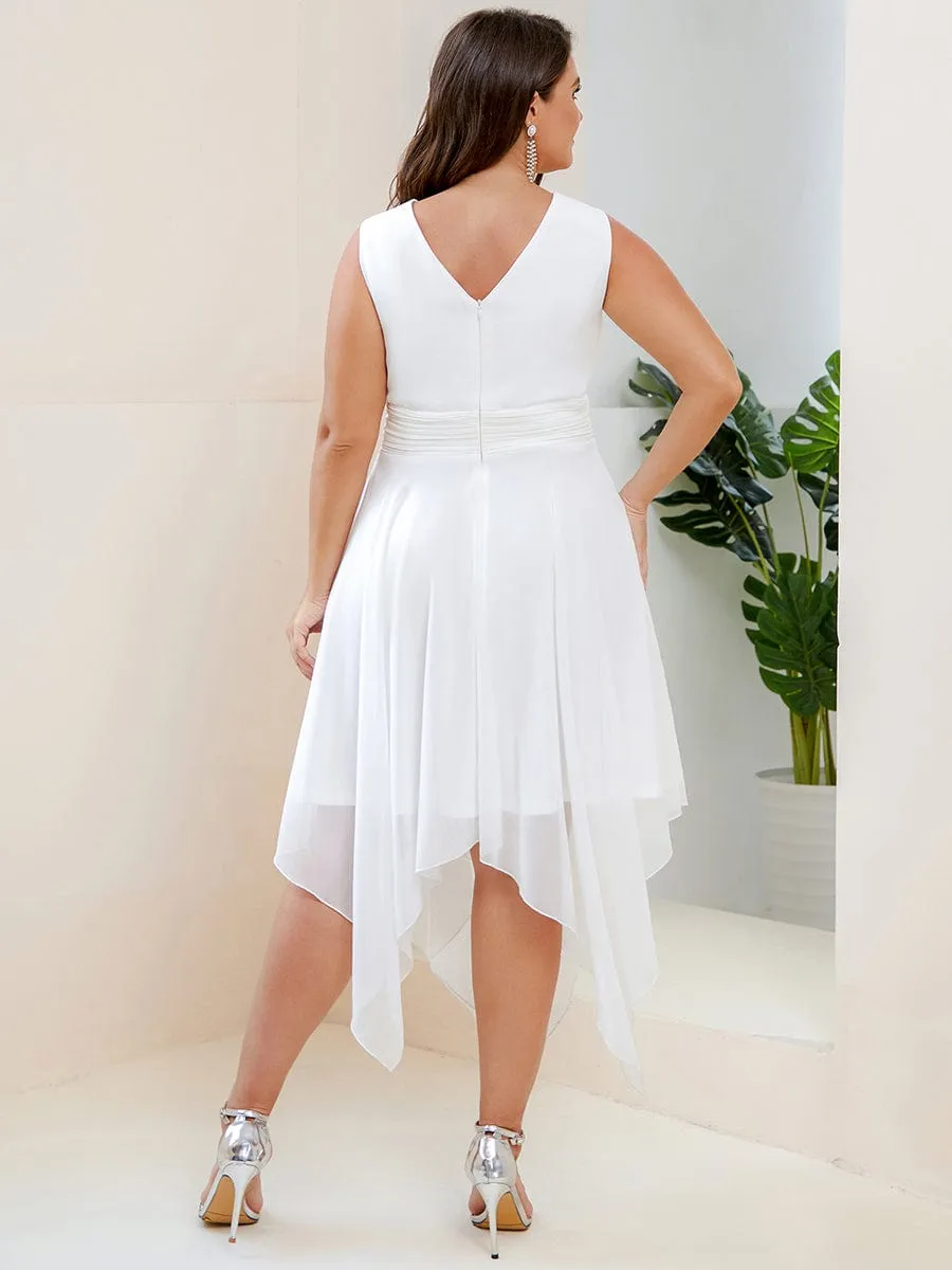 Custom Size Chiffon Double V Neck Asymmetrical Hem Dress