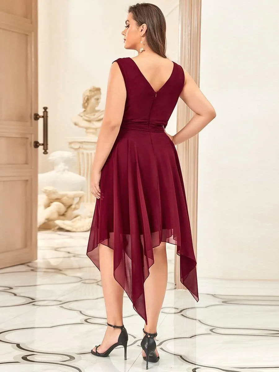 Custom Size Chiffon Double V Neck Asymmetrical Hem Dress