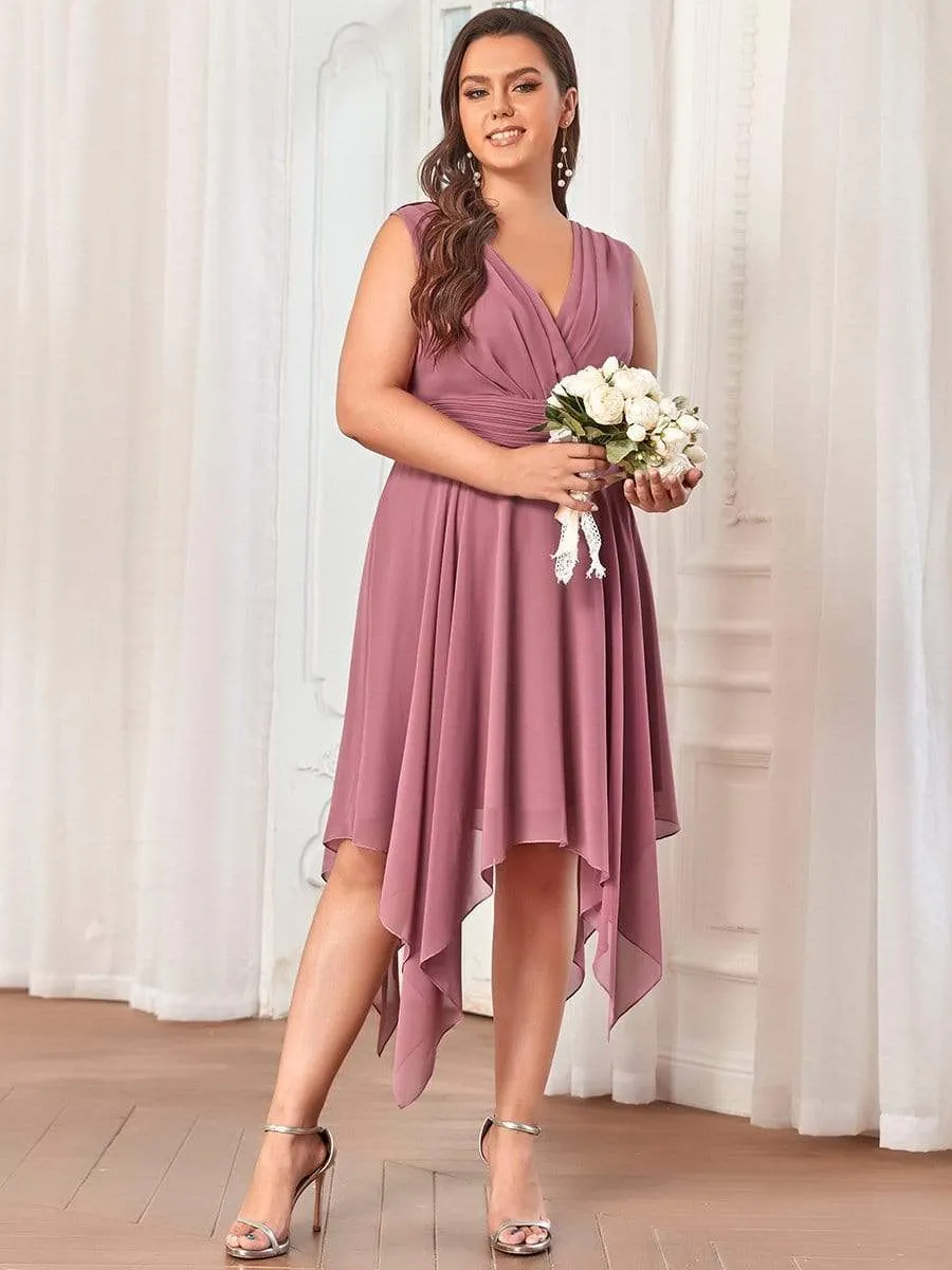 Custom Size Chiffon Double V Neck Asymmetrical Hem Dress