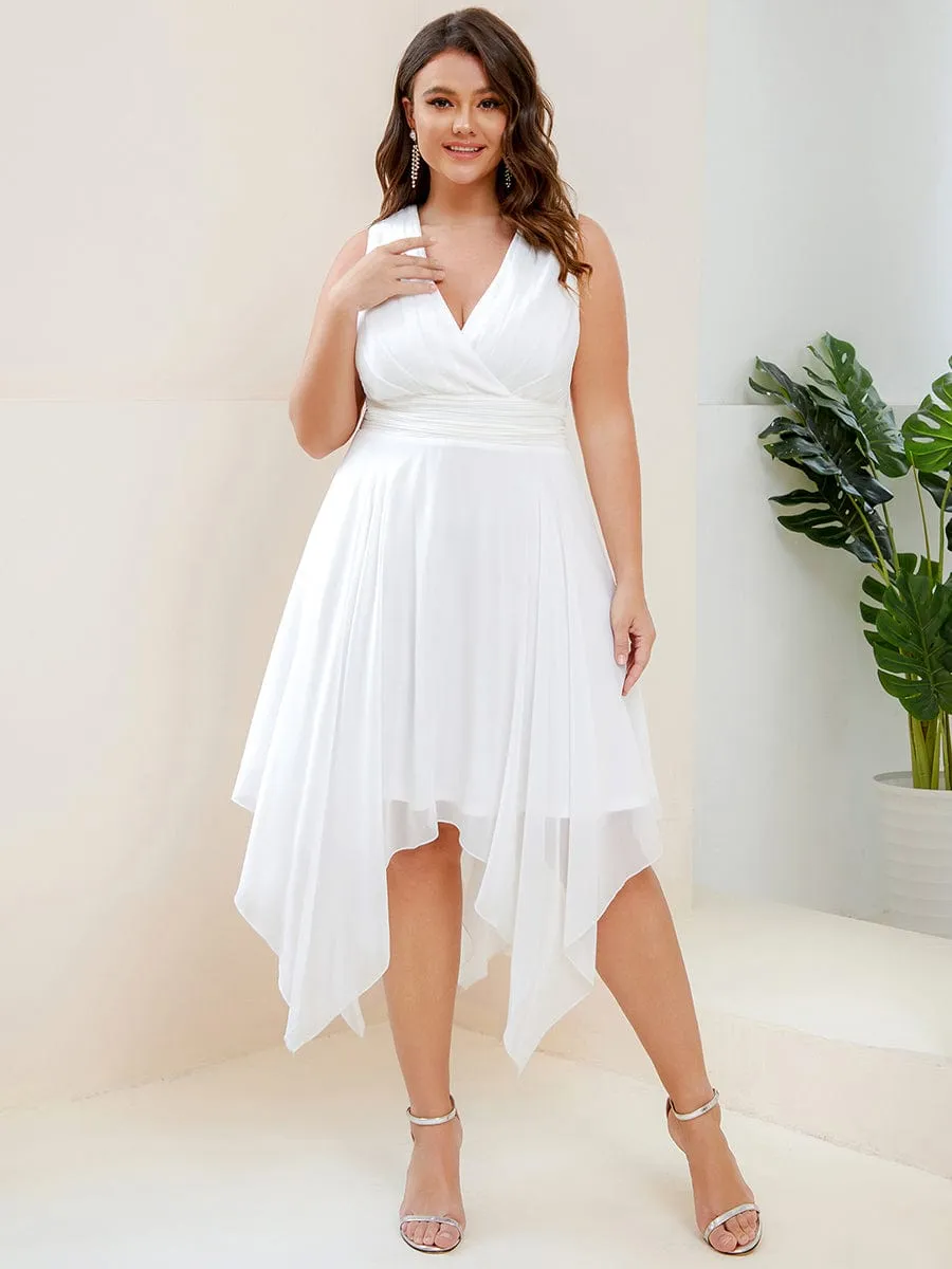 Custom Size Chiffon Double V Neck Asymmetrical Hem Dress