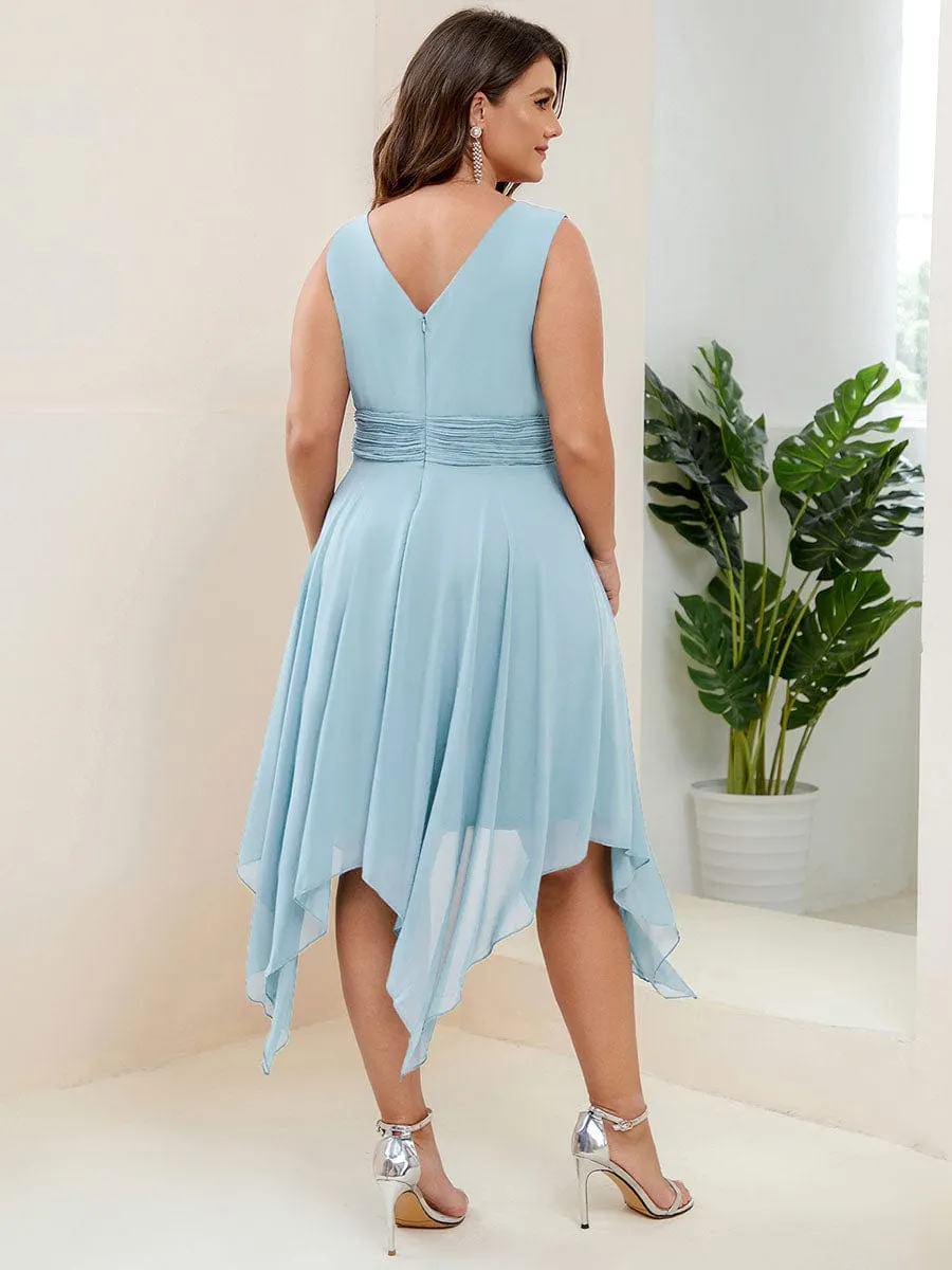 Custom Size Chiffon Double V Neck Asymmetrical Hem Dress