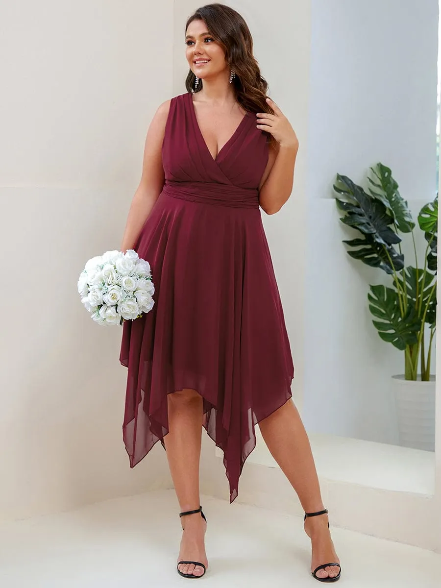 Custom Size Chiffon Double V Neck Asymmetrical Hem Dress