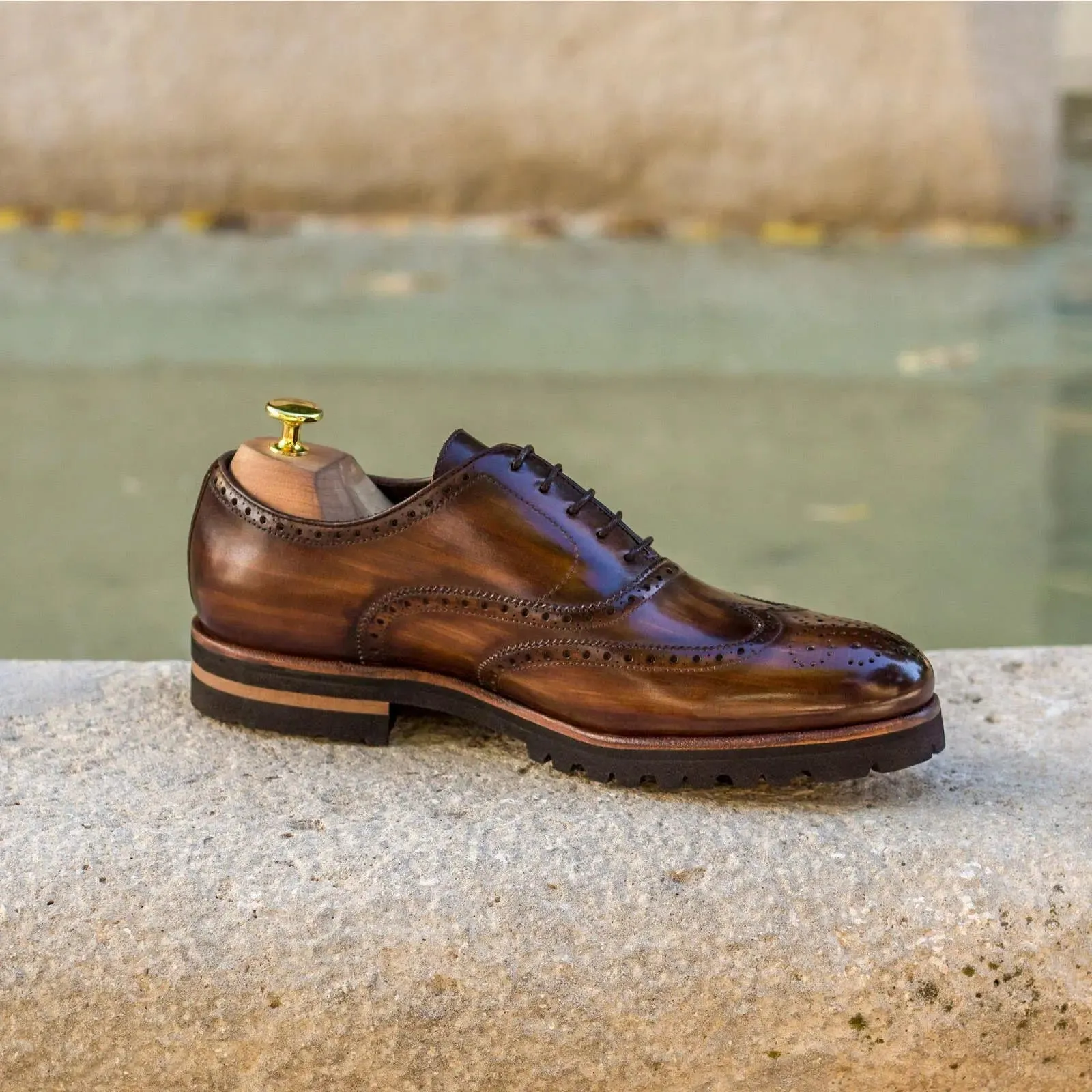 DapperFam Aeron in Med Brown / Brown Men's Lux Suede & Hand-Painted Patina Full Brogue