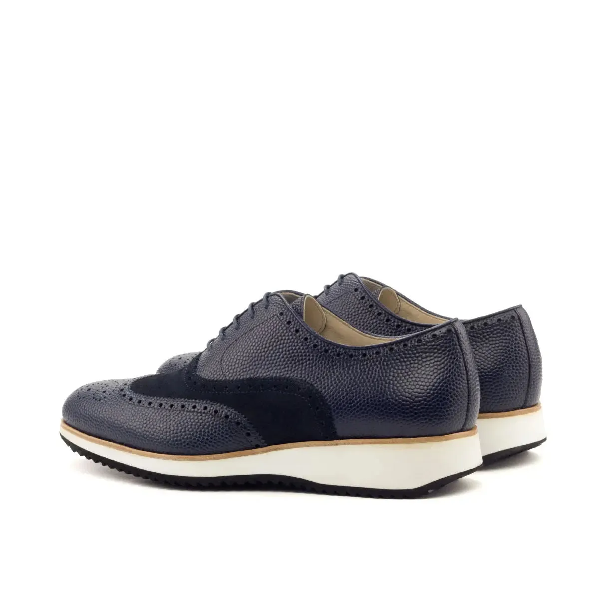 DapperFam Aeron in Navy Men's Lux Suede & Italian Pebble Grain Leather Full Brogue