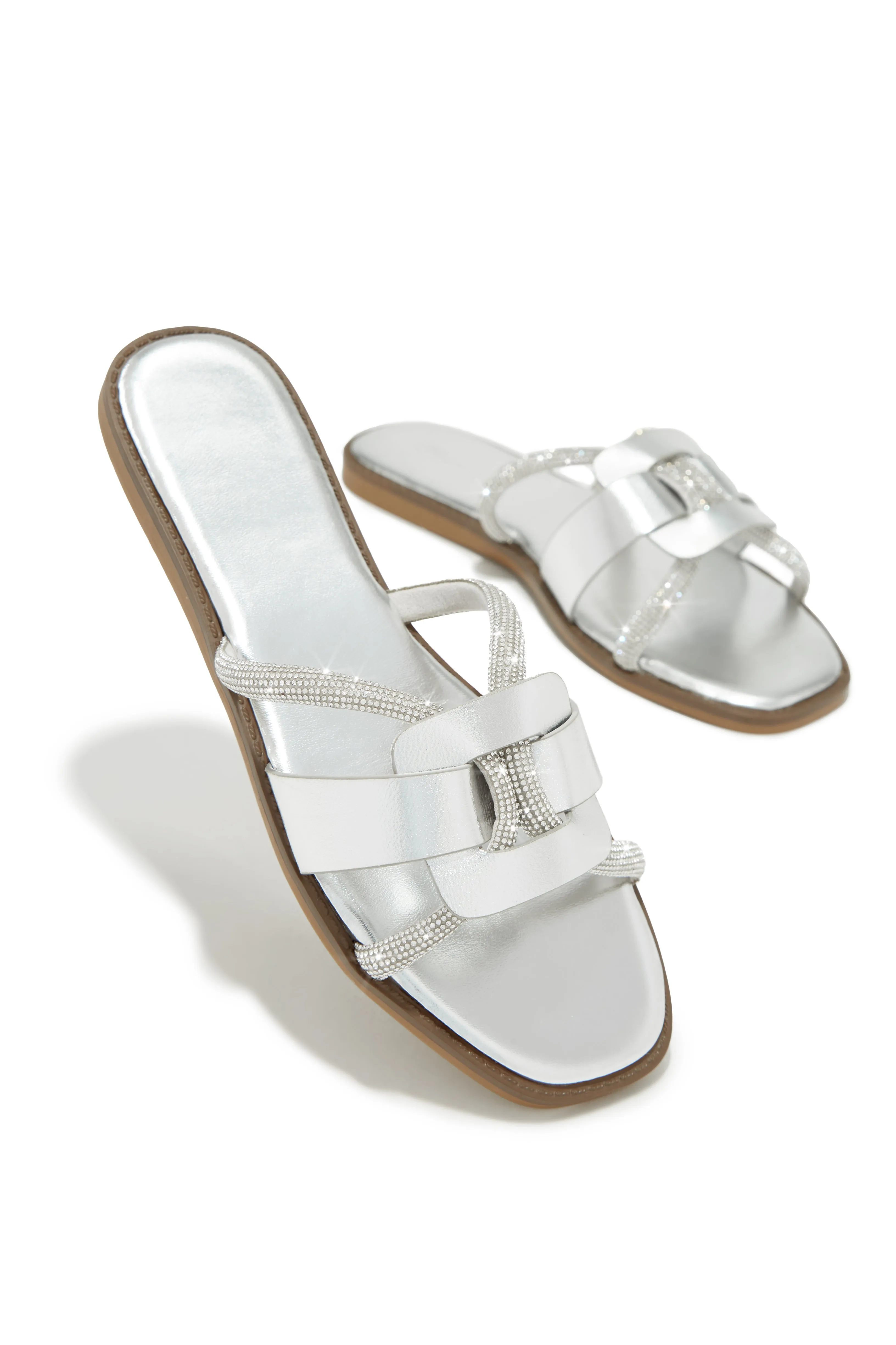 Del Sol Embellished Slip On Sandals - Silver