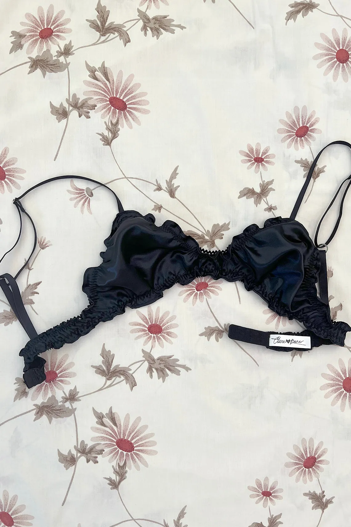 Florid Bralette in Black Deadstock Satin