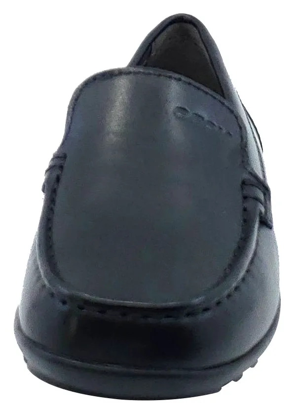 Geox Jr New Fast Mocassin Black Premium Leather Plain Slip On for Boy's