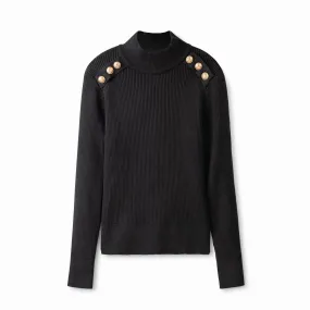 Gold Button Sweater IN: Black