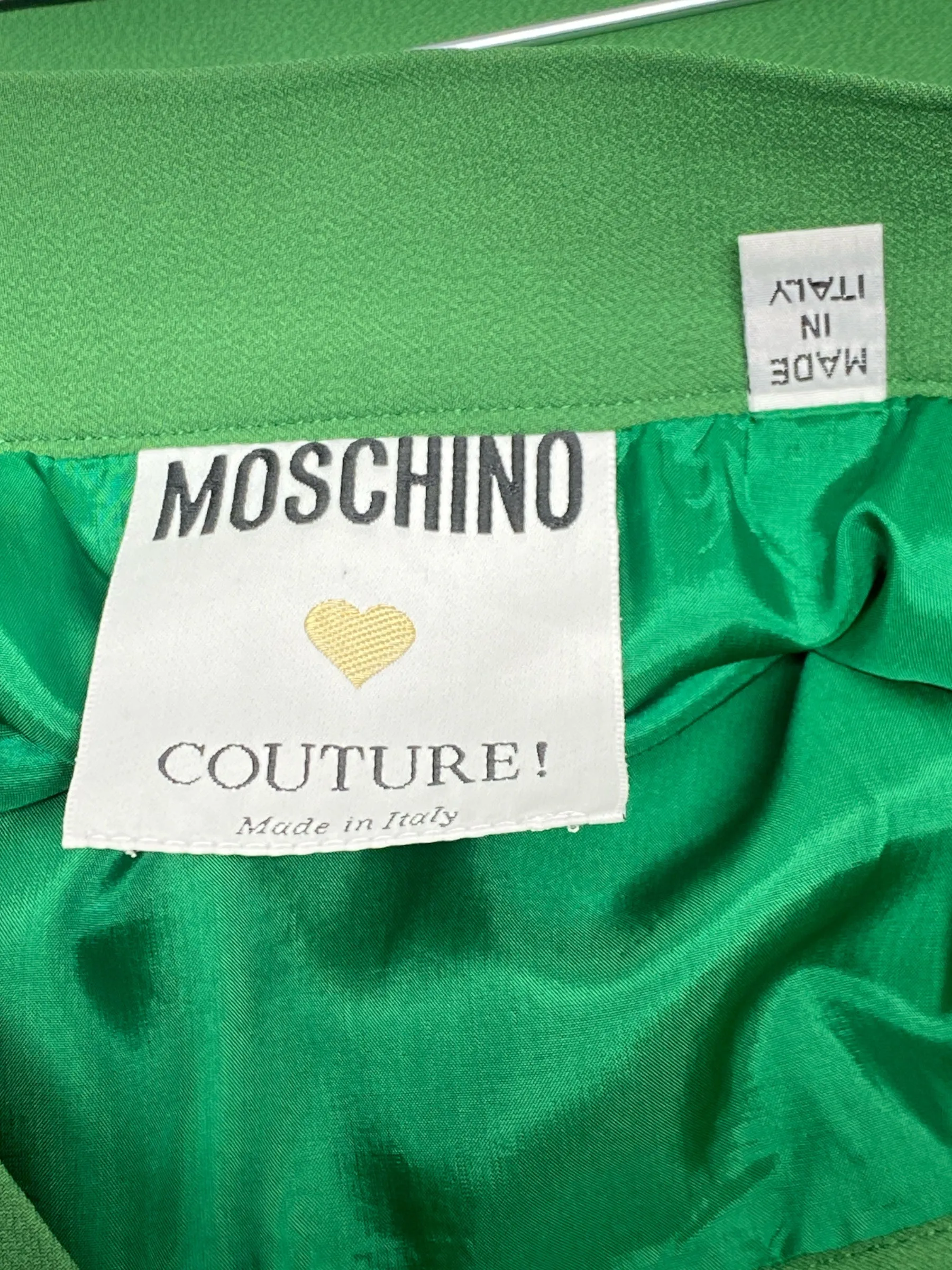 Green Skirt Luxury Designer Moschino, Size 10