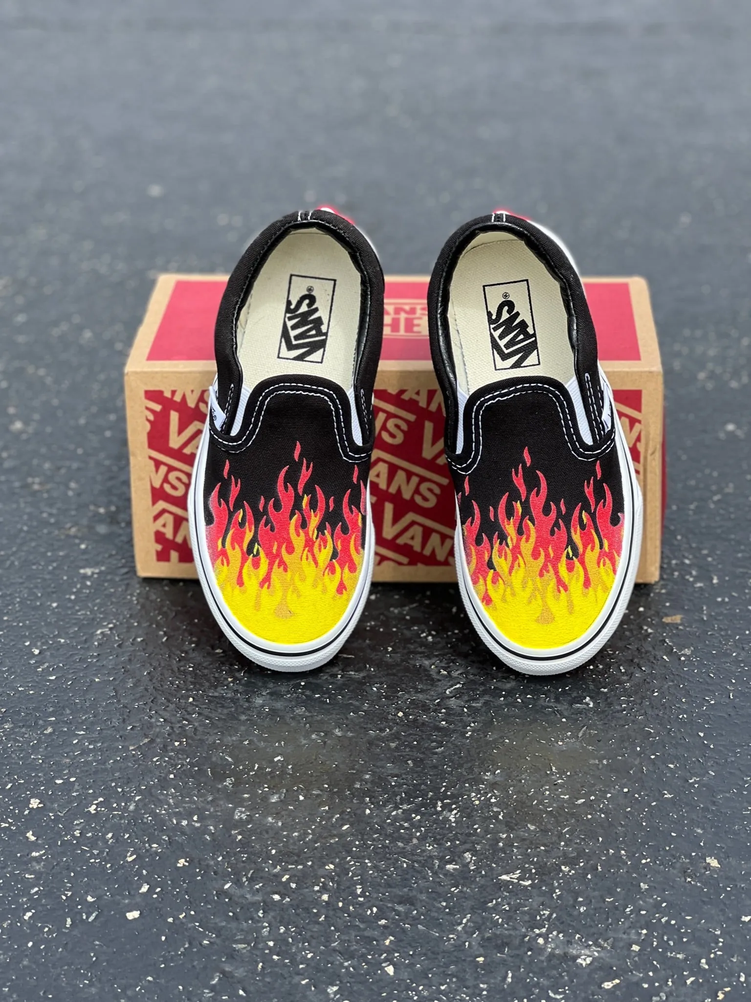 Hot Flame Shoes - Custom Vans Black Slip On Shoes