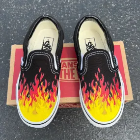 Hot Flame Shoes - Custom Vans Black Slip On Shoes