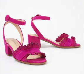 Isaac Mizrahi Live! Suede Block Heel Sandals with Ruffle