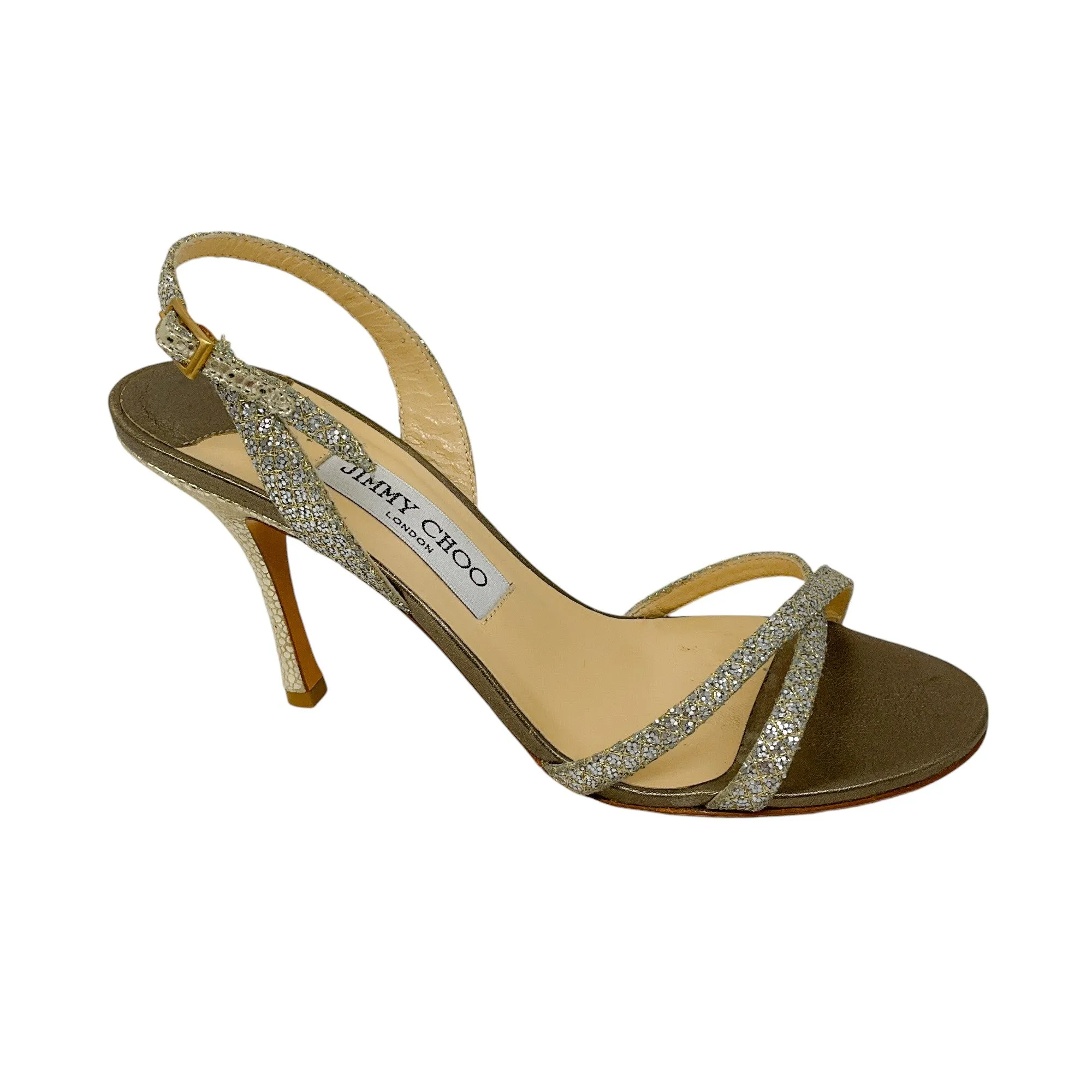 Jimmy Choo Gold / Silver Metallic Glitter Sandals