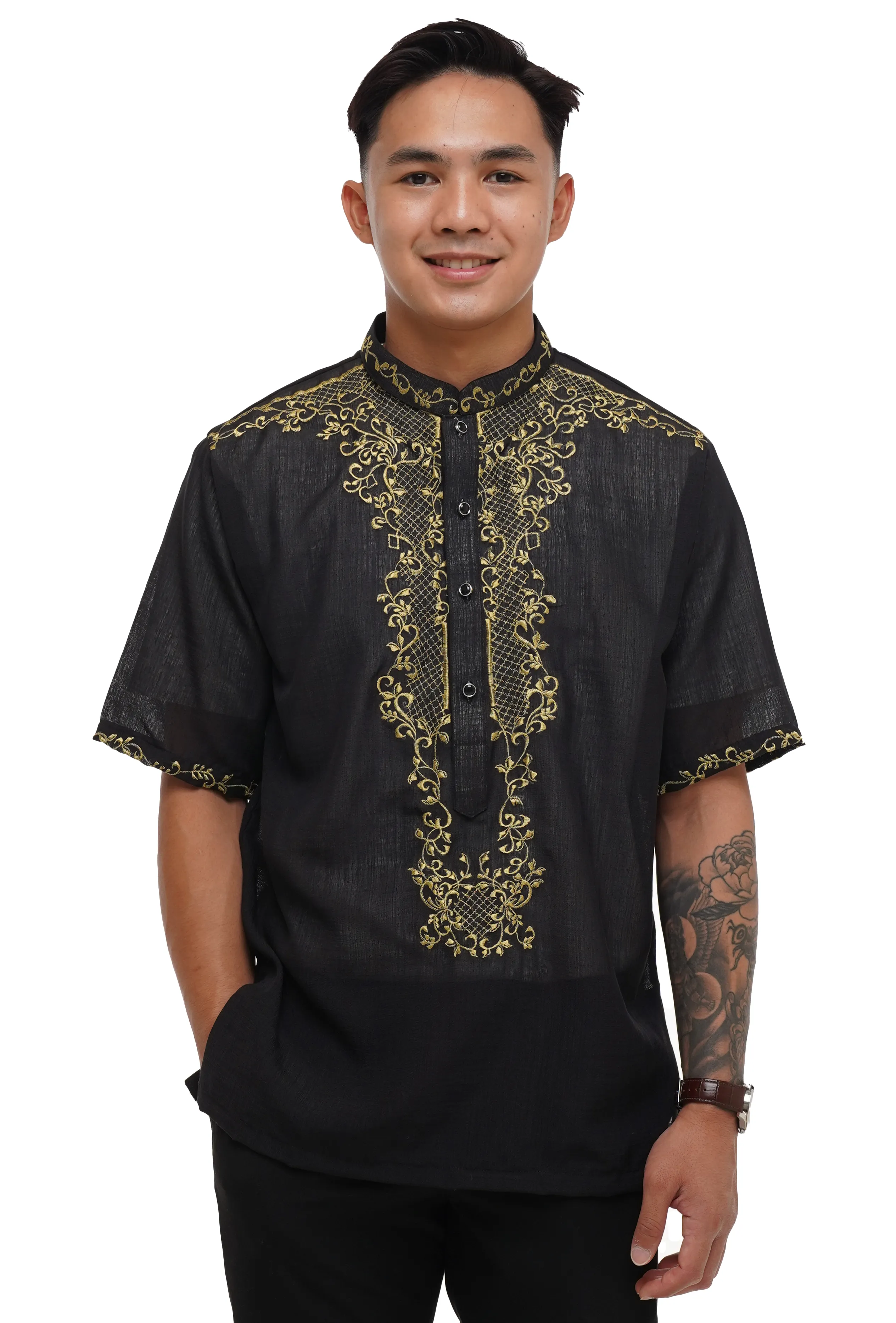 Jusi Black Short Sleeved Barong Tagalog - Edward - JV111