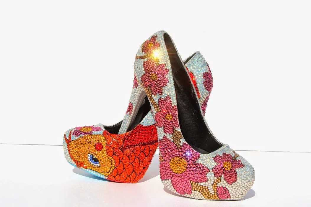 Koi & Cherry Blossom Crystal Heel