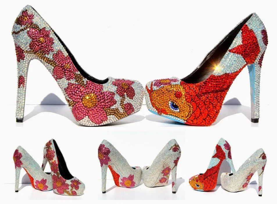 Koi & Cherry Blossom Crystal Heel