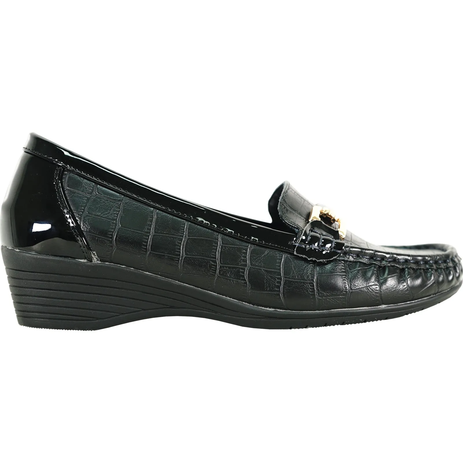 KOZI Women Comfort Casual Shoe ML3252 Wedge Slip-On Loafer Black