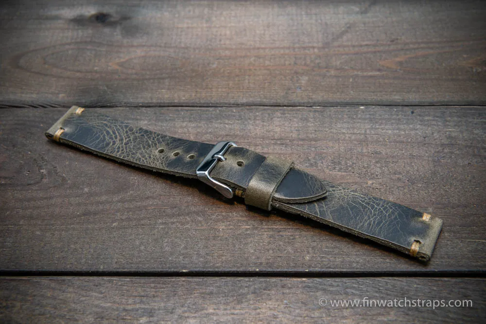 Leather watch strap, Badalassi wax grey. Hand-made to order in Finland.