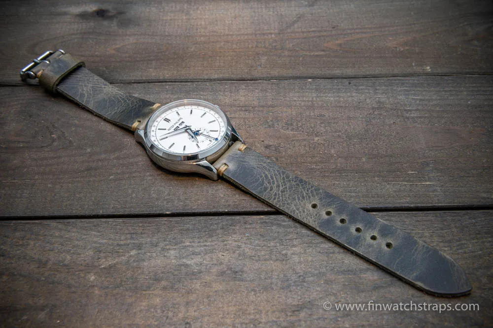 Leather watch strap, Badalassi wax grey. Hand-made to order in Finland.