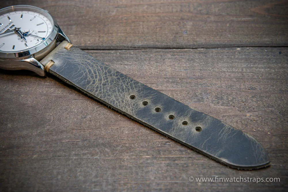 Leather watch strap, Badalassi wax grey. Hand-made to order in Finland.