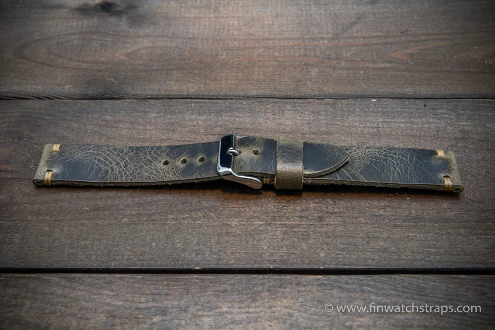 Leather watch strap, Badalassi wax grey. Hand-made to order in Finland.