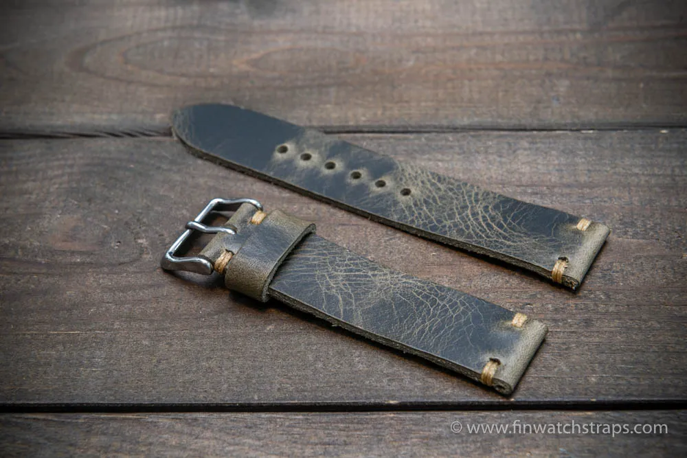 Leather watch strap, Badalassi wax grey. Hand-made to order in Finland.