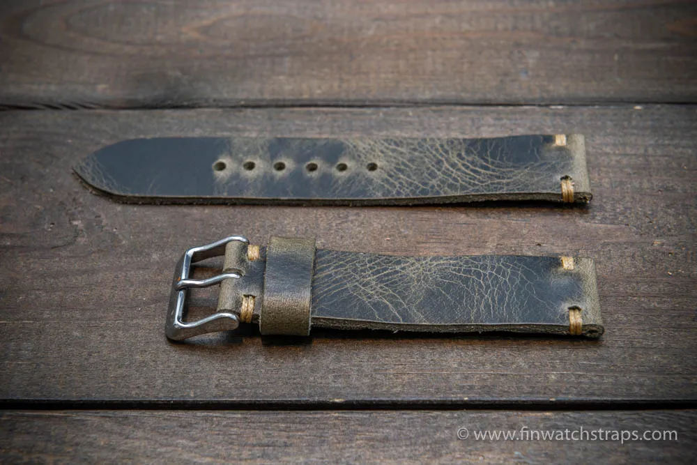 Leather watch strap, Badalassi wax grey. Hand-made to order in Finland.