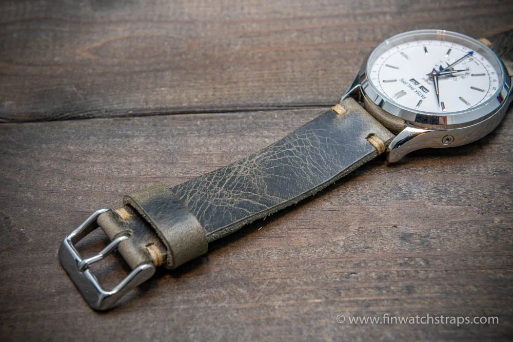 Leather watch strap, Badalassi wax grey. Hand-made to order in Finland.