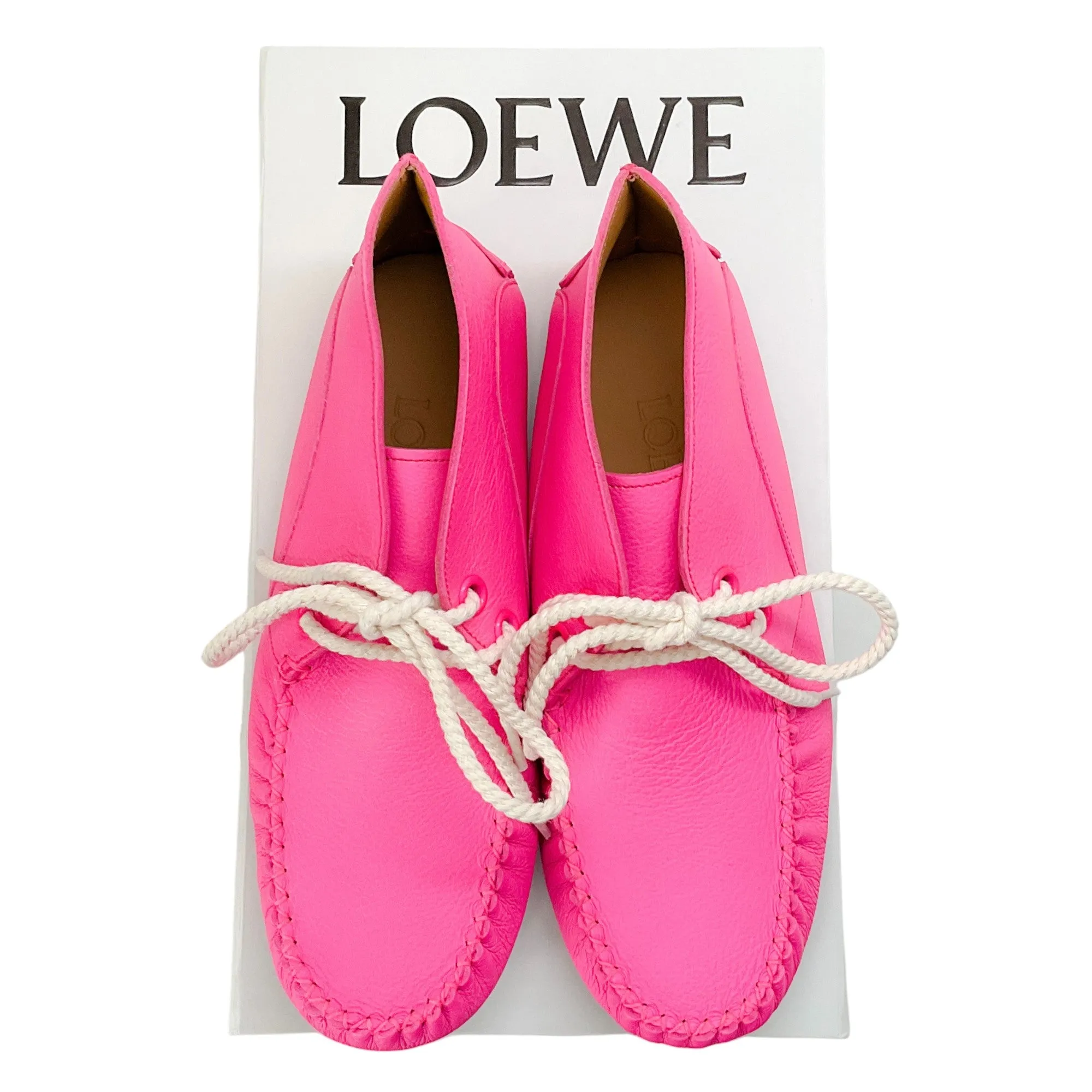 Loewe Neon Pink Soft Lace Up Ankle Booties