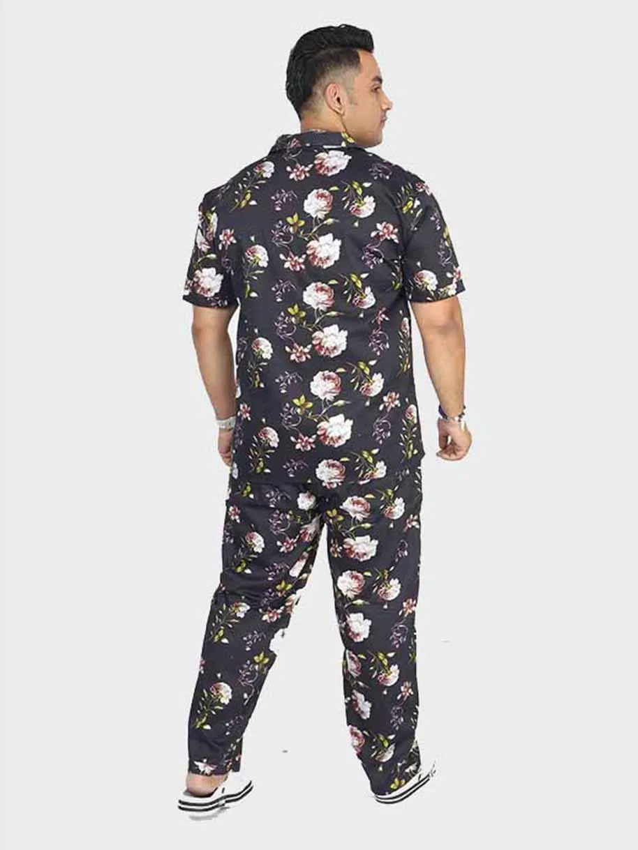 Men Plus Size Black Floral Printed FULL Sleeve Co-Ords