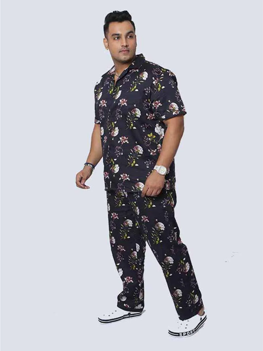 Men Plus Size Black Floral Printed FULL Sleeve Co-Ords