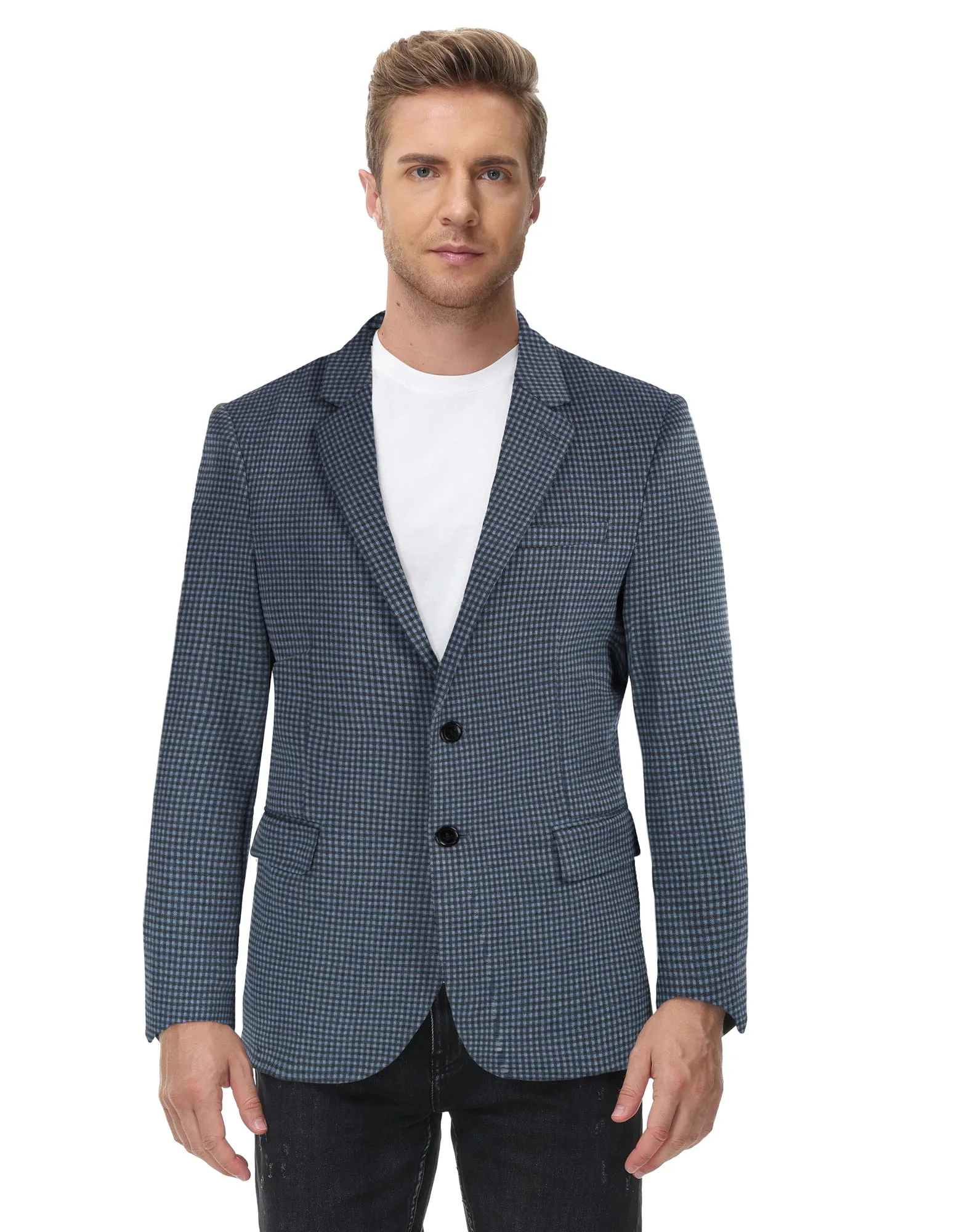 Men's Herringbone Two Buttons Blazer Jacket Lightweight Casual Knit Sport Coat