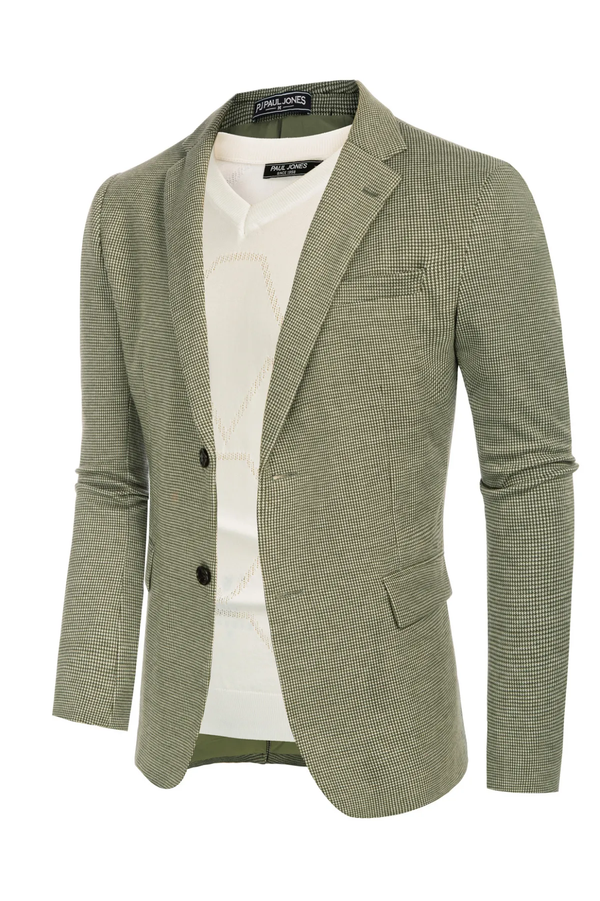 Men's Herringbone Two Buttons Blazer Jacket Lightweight Casual Knit Sport Coat