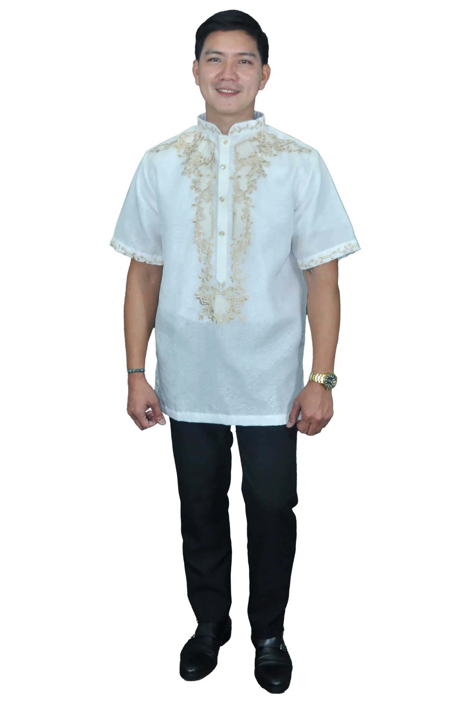 Men's Jusilyn White Short Sleeved Barong Tagalog - Noah JB201