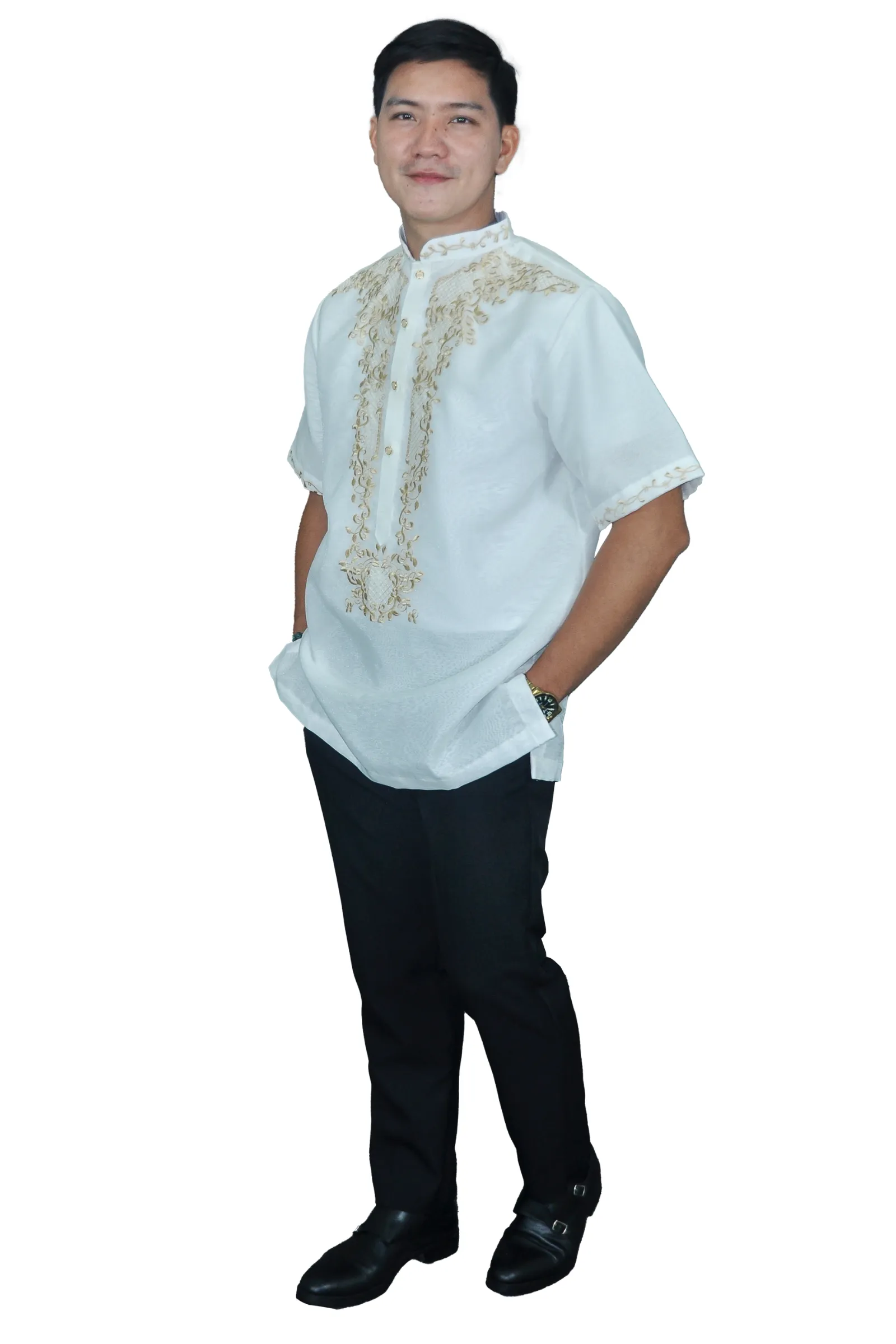 Men's Jusilyn White Short Sleeved Barong Tagalog - Noah JB201