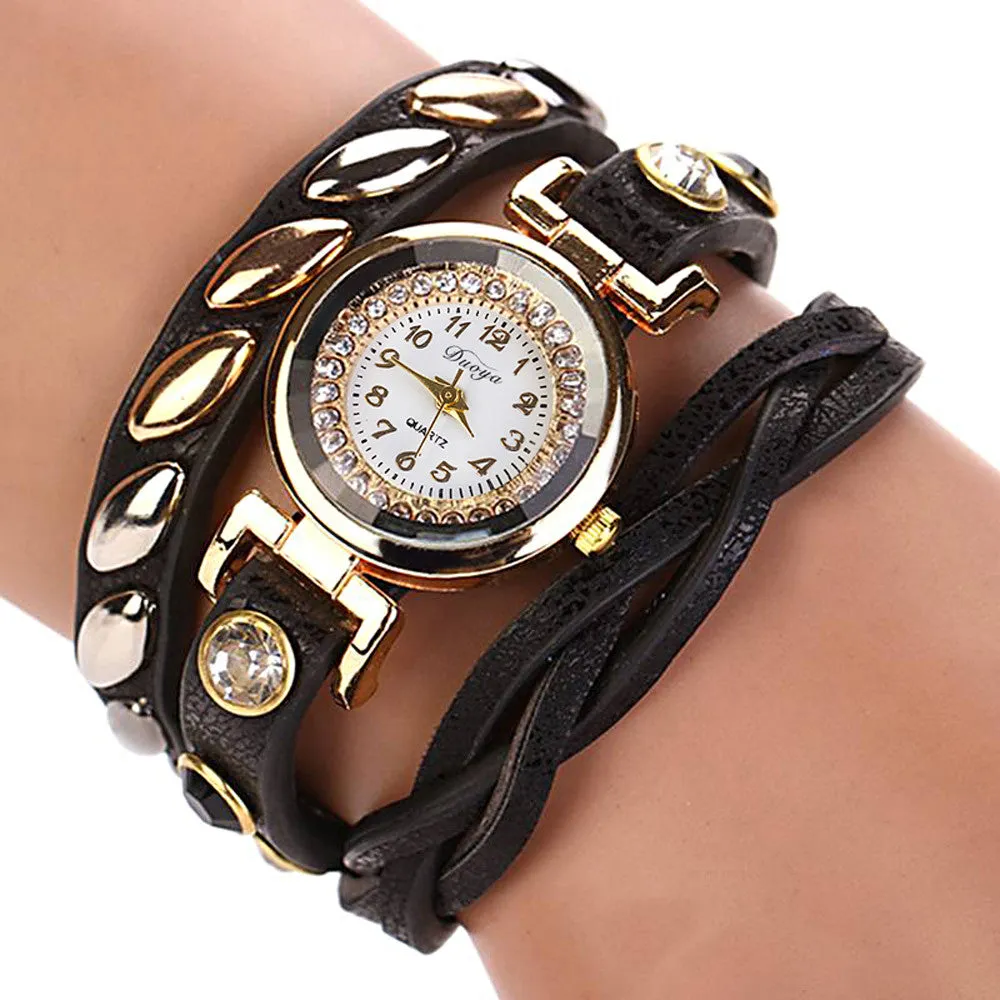 New Fashion famous woman watches 2017 top brand luxury Casual watches women designer bracelets Leather quartz watch Gold color