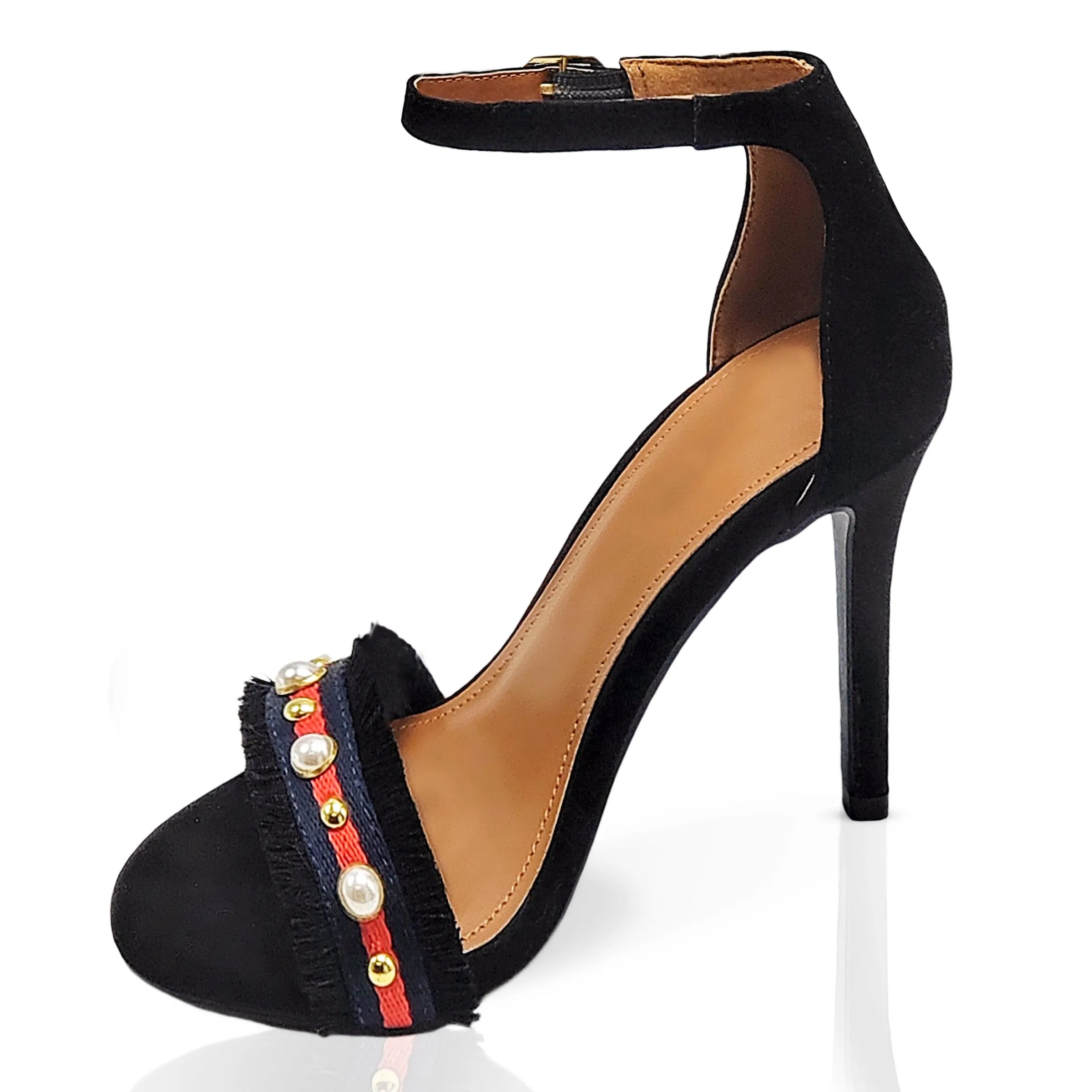 Pearls For Girls- Black Open Toe Heel With Pearl Accents