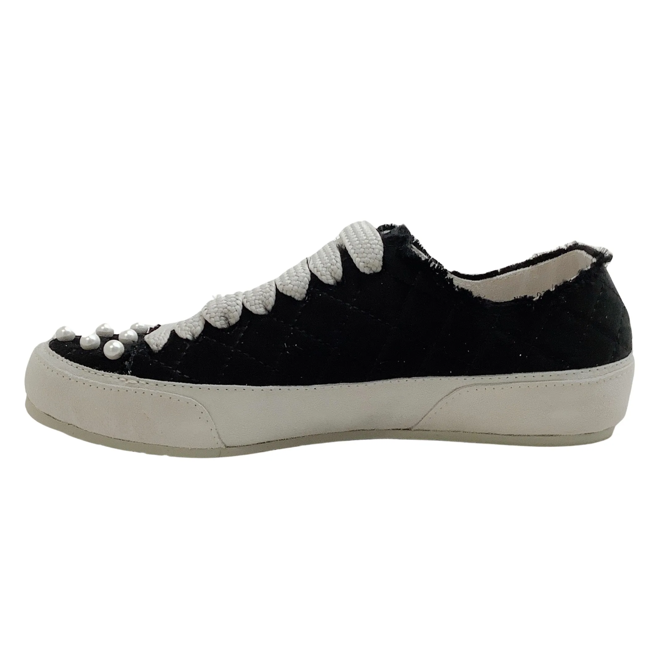 Pedro Garcia Black Satin Punet Sneakers with Pearl Embellishments