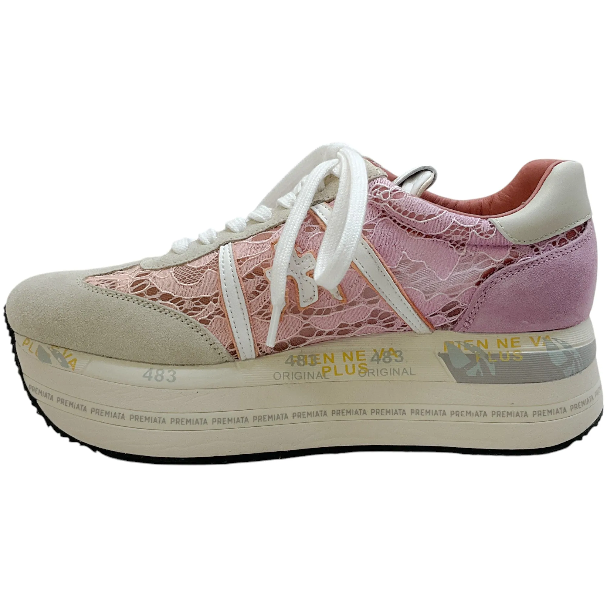 Premiata Pink / Taupe Lace Beth Platform Sneakers