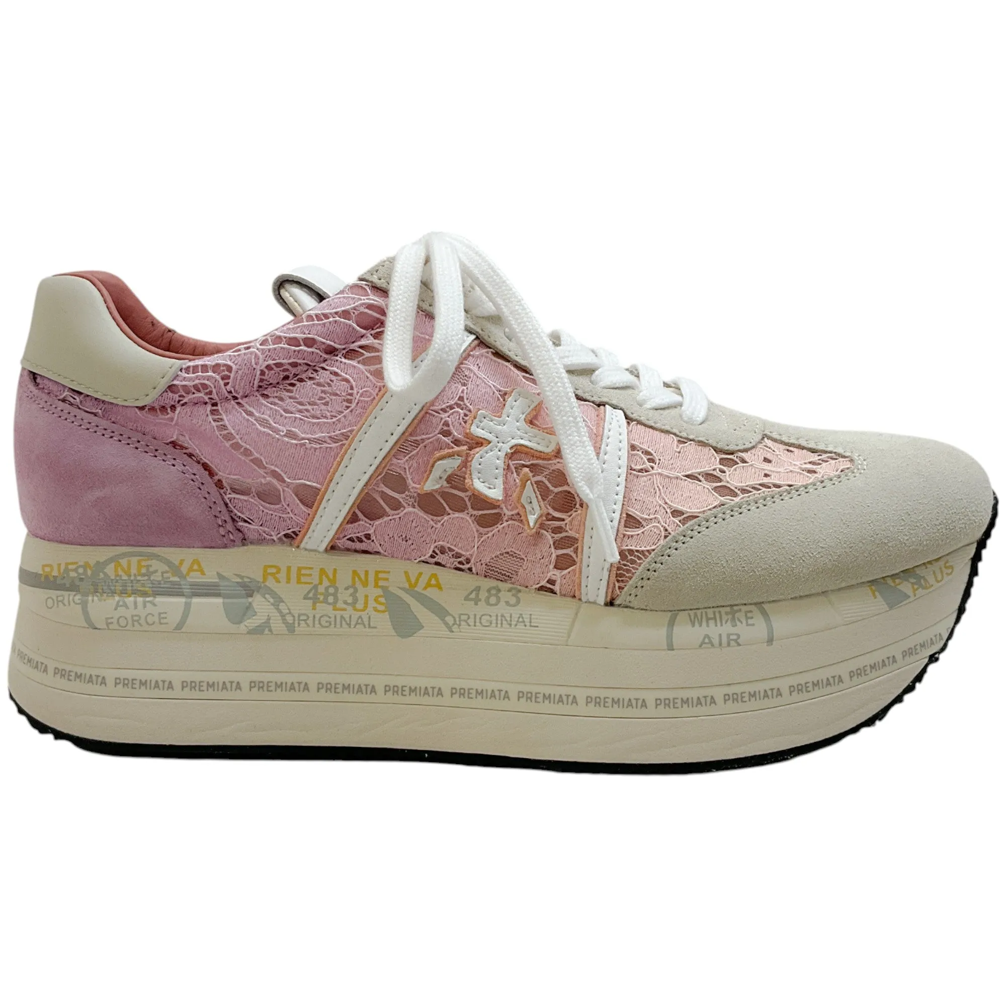 Premiata Pink / Taupe Lace Beth Platform Sneakers