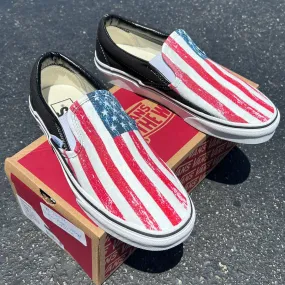 Rustic Vintage American Flag USA Red White Blue 4th Of July Custom Vans