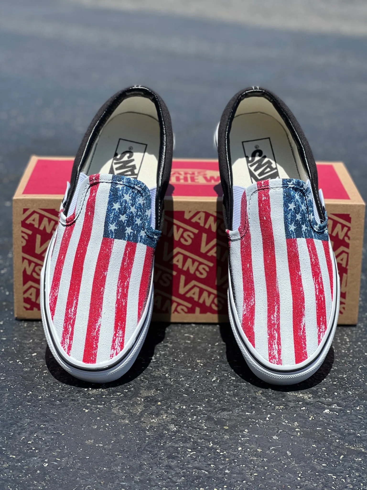 Rustic Vintage American Flag USA Red White Blue 4th Of July Custom Vans